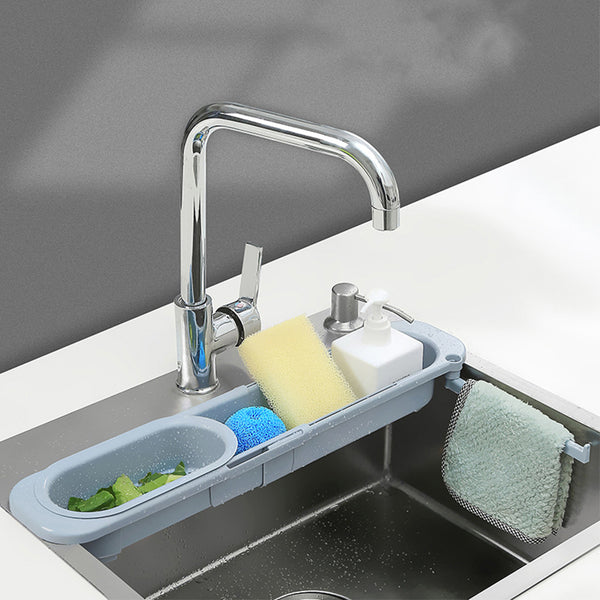 Telescopic Sink Rack Storage Holder Expandable Drain Basket for Home Kitchen Blue