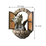 Courtyard Dinosaur Gate Statue Garden Dinosaur Meditating Sculpture-Open Window Style