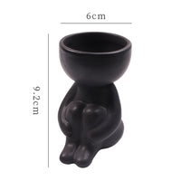 Imitation Human Shaped Ceramic Flowerpot Mini Plant Pot Hug Legs Style Black