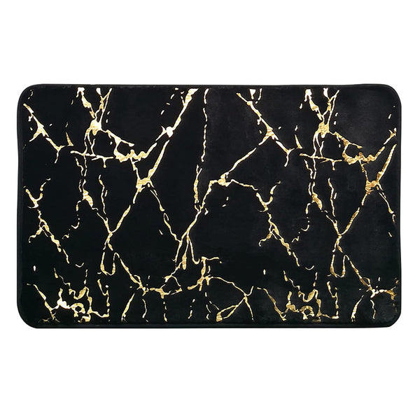 Marble Style Bathroom Rug Super Absorbent Microfiber Plush Non Slip Floor Mat 50x80cm Black