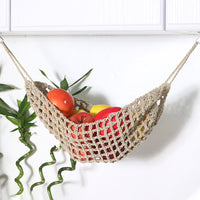 Woven Fruit Hammock Holder Boho Cotton Under Cabinet Hanging Net Basket