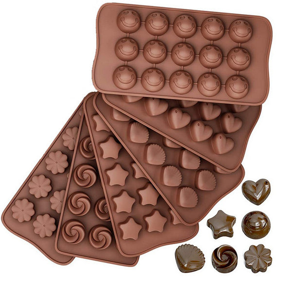 Set of 6Pcs Silicone Chocolate Mould Cake Ice Tray Jelly Candy Cookie Baking Multi Moulds