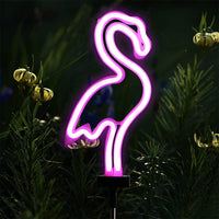 2Pcs Solar Powered Flamingo Neon Ground Lights Patio Stake Walkway Lamp Outdoor Garden Decor