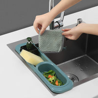 Telescopic Sink Rack Storage Holder Expandable Drain Basket for Home Kitchen Grey