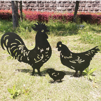 3Pcs Garden Ornaments Rooster Hen Hollow Ornaments Metal Decorative Garden Yard Stakes