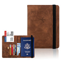 RFID Blocking Passport Holder for Travel Accessories Passport Purse Card Wallet-Brown