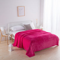 Solid Plush Blanket Warm Cozy Nap Blankets Rose Red