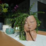 Face Planters Pots Unique Face Flower Pot Resin Head Planter with Drainage Hole Coffee