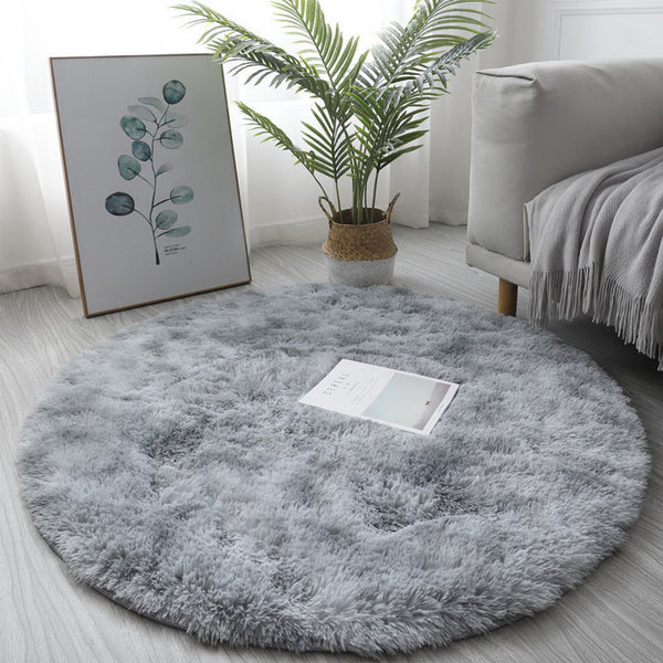 Tie Dyed Plush Round Rug Non-slip Floor Soft Carpet Home Decor Grey