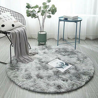 Tie Dyed Plush Round Rug Non-slip Floor Soft Carpet Home Decor Grey