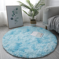 Tie Dyed Plush Round Rug Non-slip Floor Soft Carpet Home Decor Blue