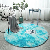 Tie Dyed Plush Round Rug Non-slip Floor Soft Carpet Home Decor Blue