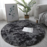 Tie Dyed Plush Round Rug Non-slip Floor Soft Carpet Home Decor Dark Grey