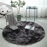 Tie Dyed Plush Round Rug Non-slip Floor Soft Carpet Home Decor Dark Grey