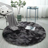 Tie Dyed Plush Round Rug Non-slip Floor Soft Carpet Home Decor Dark Grey