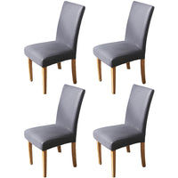 4 Pcs Solid PU Leather Home Dining Chair Covers Grey Lace Style