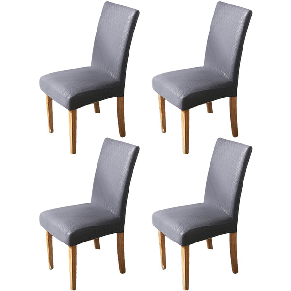 4 Pcs Solid PU Leather Home Dining Chair Covers Grey Lace Style