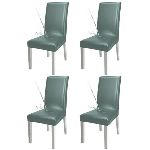 4 Pcs Solid PU Leather Home Dining Chair Covers Green