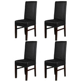 4 Pcs Solid PU Leather Home Dining Chair Covers Black Lace