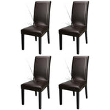 4 Pcs Solid PU Leather Home Dining Chair Covers Brown