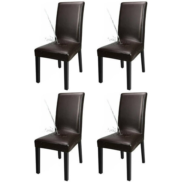 4 Pcs Solid PU Leather Home Dining Chair Covers Brown