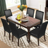 4 Pcs Solid PU Leather Home Dining Chair Covers Black Lace