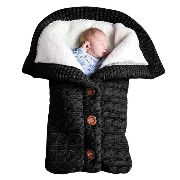 Unisex Infant Swaddle Blankets Fleece Knit Sleeping Bag Stroller Wraps for Baby Girls Boys Black