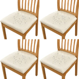 4Pcs Set PU Leather Stretch Chair Seat Cover Solid Waterproof Oilproof Dining Chair Slipcover Protector-Beige