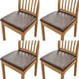 4Pcs Set PU Leather Stretch Chair Seat Cover Solid Waterproof Oilproof Dining Chair Slipcover Protector-Coffee