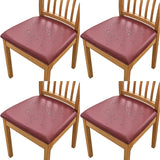 4Pcs Set PU Leather Stretch Chair Seat Cover Solid Waterproof Oilproof Dining Chair Slipcover Protector-Wine Red