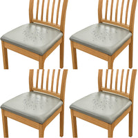 4Pcs Set PU Leather Stretch Chair Seat Cover Solid Waterproof Oilproof Dining Chair Slipcover Protector-Grey