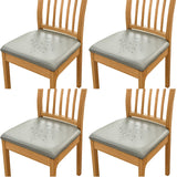 4Pcs Set PU Leather Stretch Chair Seat Cover Solid Waterproof Oilproof Dining Chair Slipcover Protector-Grey