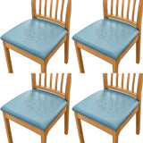 4Pcs Set PU Leather Stretch Chair Seat Cover Solid Waterproof Oilproof Dining Chair Slipcover Protector-Blue