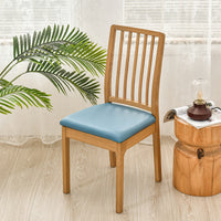 4Pcs Set PU Leather Stretch Chair Seat Cover Solid Waterproof Oilproof Dining Chair Slipcover Protector-Blue