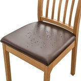 4Pcs Set PU Leather Stretch Chair Seat Cover Solid Waterproof Oilproof Dining Chair Slipcover Protector-Coffee