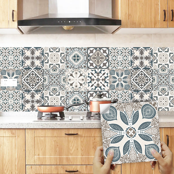 20pcs Moroccan Style Tile Wall Stickers Removable Decorative Kitchen Bathroom Stickers-Style 1