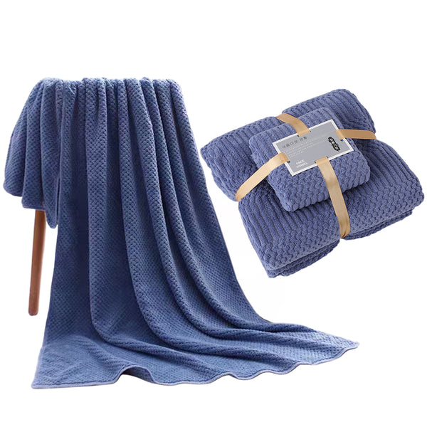 2Pcs Set Bath Towels Ultra Soft Bath Towel Kit Dark Blue