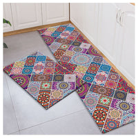 2Pcs Bohemian Kitchen Non-Slip Floor Mat Door Carpet Rugs Set-Style1