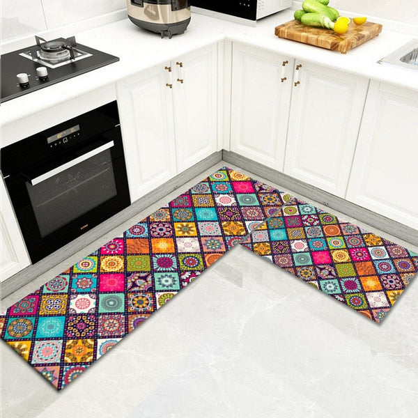 2Pcs Bohemian Kitchen Non-Slip Floor Mat Door Carpet Rugs Set-Style2