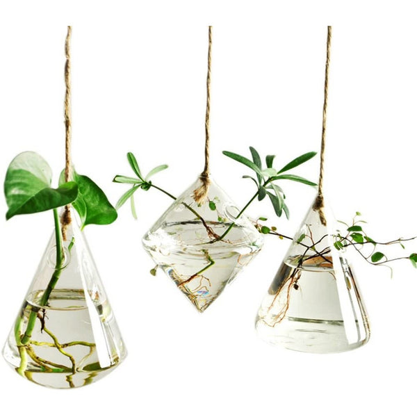 3 Pcs Indoor Outdoor Glass Hanging Planters Containers Flower Pots