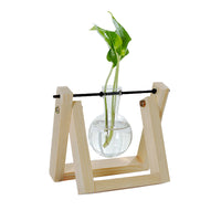 Wooden Stand Hydroponic Plant Glass Vase Container Home Decor