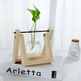 Wooden Stand Hydroponic Plant Glass Vase Container Home Decor