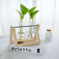 Wooden Stand Hydroponic Plant Glass Vase Container Home Decor