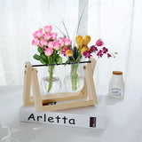 Wooden Stand Hydroponic Plant Glass Vase Container Home Decor