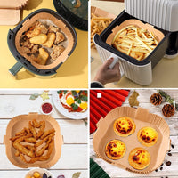 Set of 100PCS Air Fryer Disposable Papers Liner Square Non-Stick Paper Liners 16x4.5cm-Wood Color