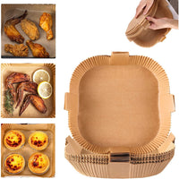 Set of 100PCS Air Fryer Disposable Papers Liner Square Non-Stick Paper Liners 16x4.5cm-Wood Color