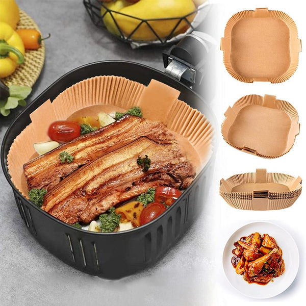 Set of 100PCS Air Fryer Disposable Papers Liner Square Non-Stick Paper Liners 20x4.5cm-Wood Color