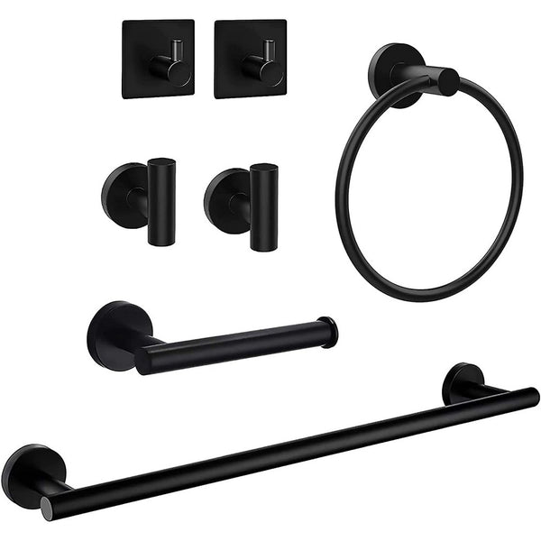 Set of 7 Pcs Bathroom Hardware Set Wall Mount Towel Holder Paper Holder Bundle Black