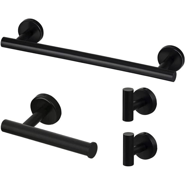 Set of 4 Pcs Bathroom Hardware Set Wall Mount Towel Holder Paper Holder Bundle Black