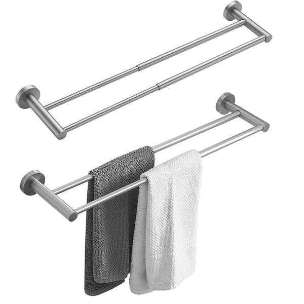 Adjustable Double Bath Towel Bar for Bathroom Stainless Steel Towel Holder Silver